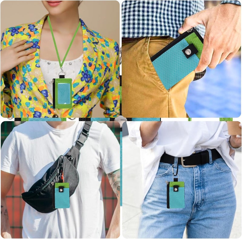 MASAPHIL MASAPHlL Small Lanyard Wallet for Women/Men with RFID Blocking ID Card Wallet, Minimalist Nylon Zipper Pouch, Travel Neck Wallet with Keychain, ID Window for Card,Coin,Cash (PowderBlue+EmeraldGreen) - Image 2